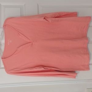 100% Cotton V-neck 3/4 sleeve salmon color shirt